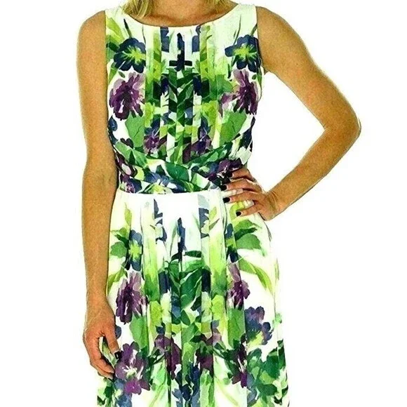 Lauren Ralph Lauren Dress Size 2P White Floral Print Sleeveless Summer - Picture 1 of 12